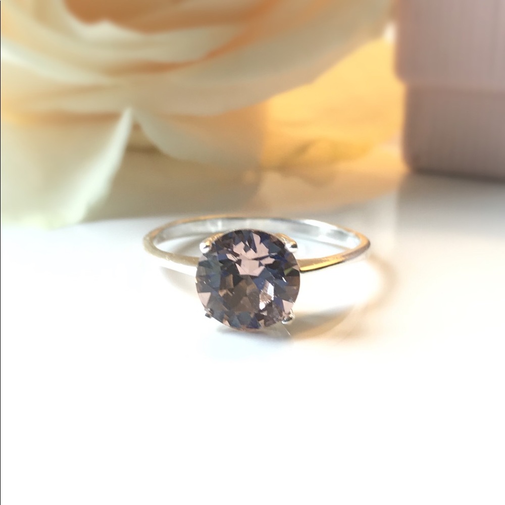 Pink Swarovski Solitaire Sterling Silver Ring